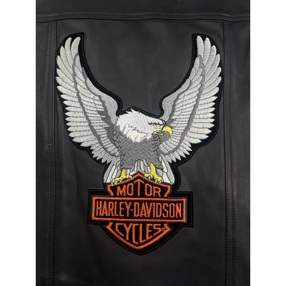 Harley Davidson Vest Men's Medium Leather Side Laces Embroidered Snap Button